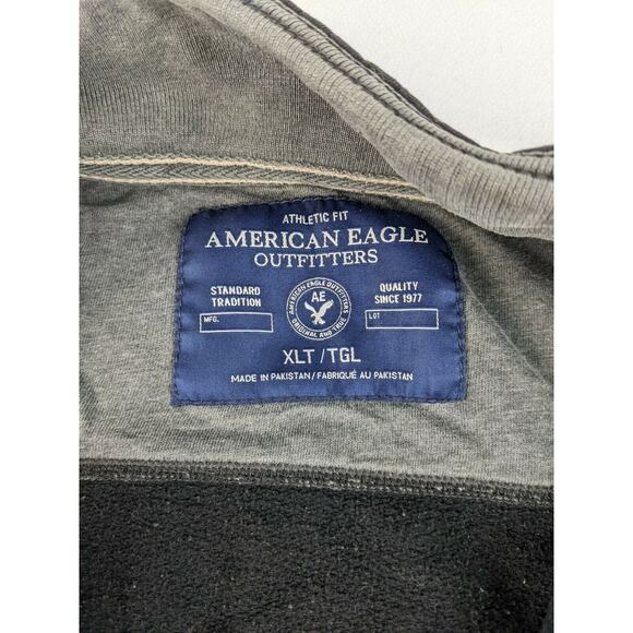 Mens American Eagle Athletic Fit Sweatshirt Size XLT 1/4 Zip Distressed Black - Picture 10 of 12